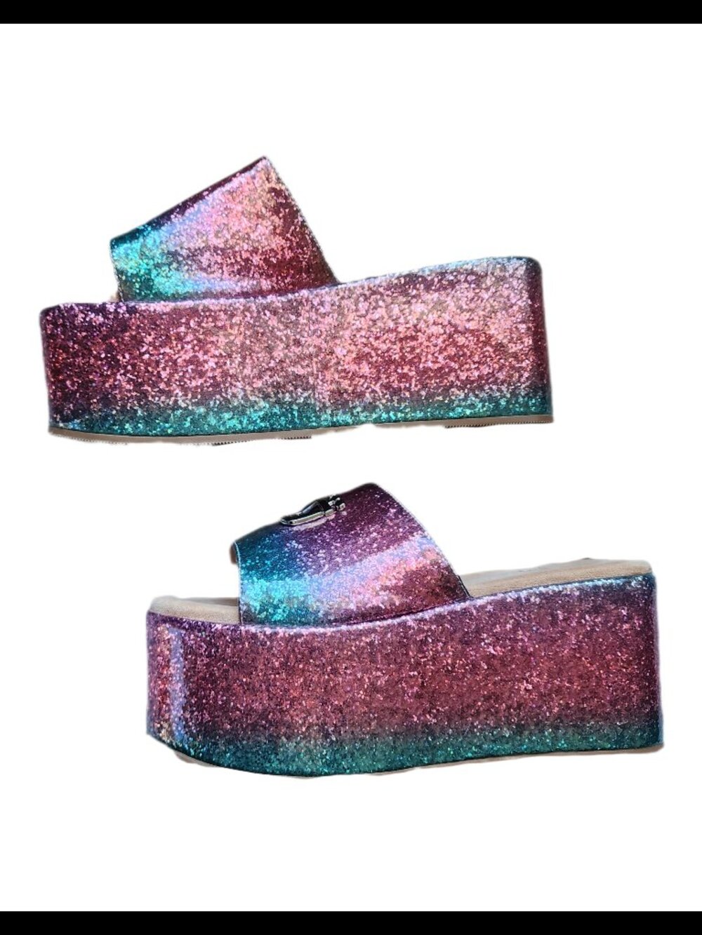 Shane Justin Rainbow Ombre Glitter High Platform Slides